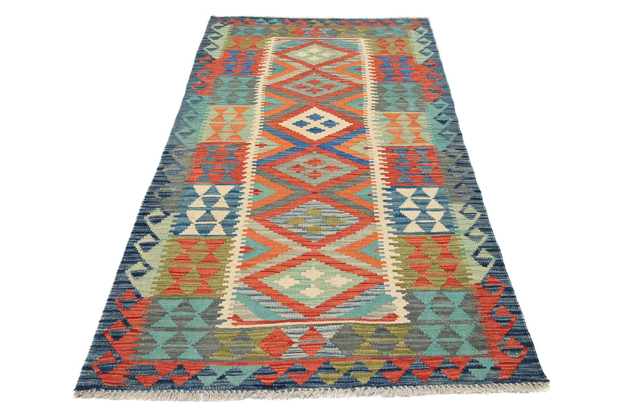 Maimana Kilim Afghan Rug – Azure Diamond