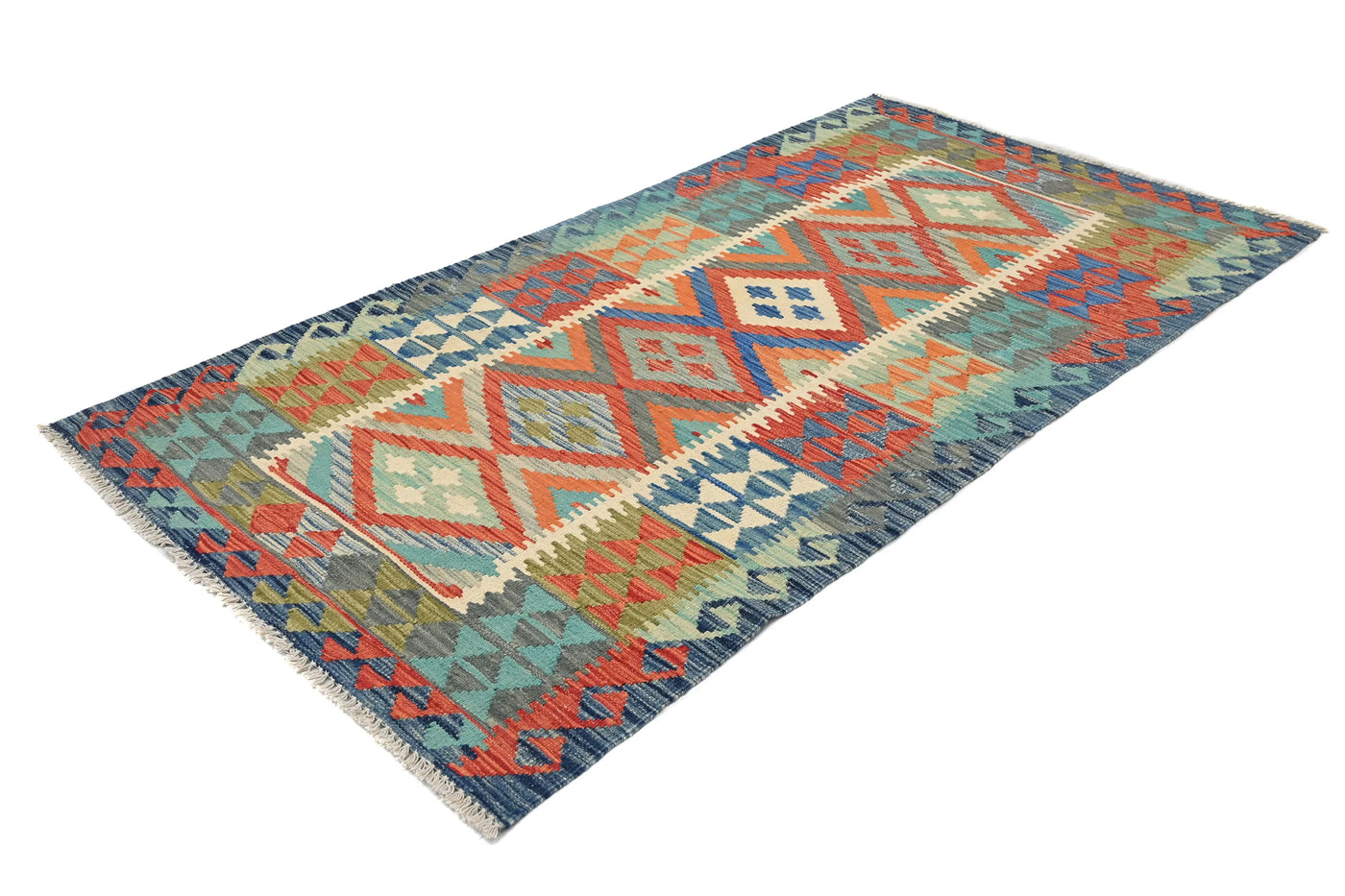 Maimana Kilim Afghan Rug – Azure Diamond