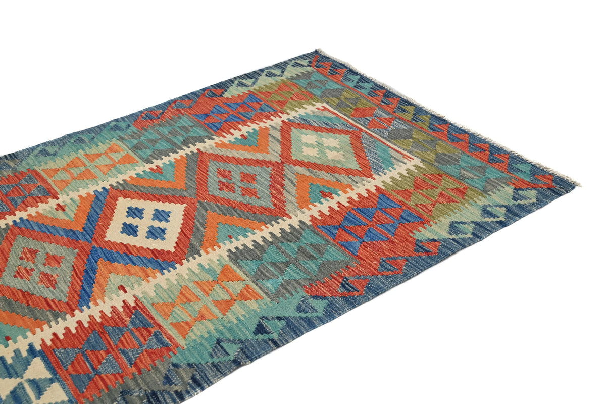 Maimana Kilim Afghan Rug – Azure Diamond