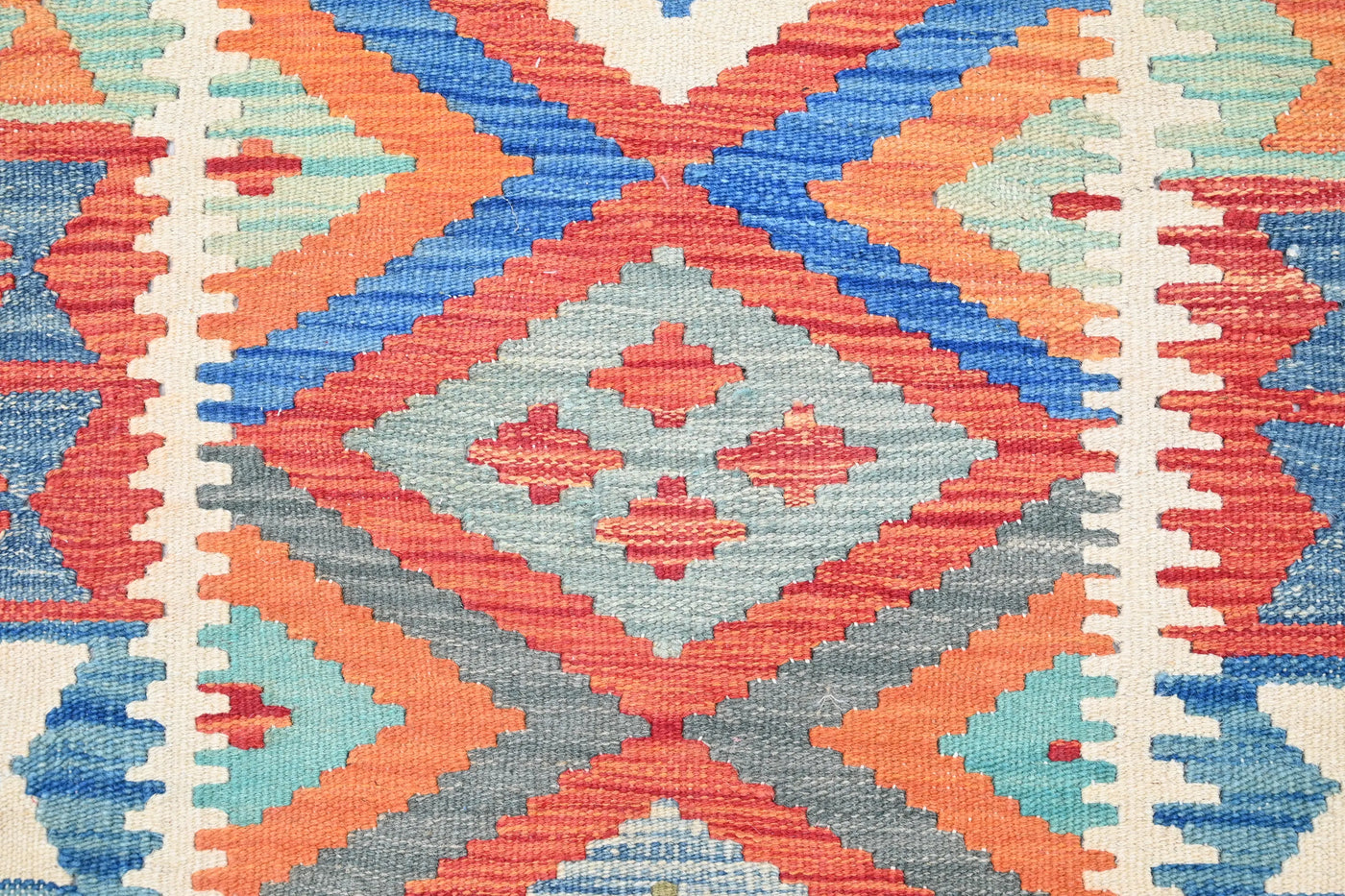 Maimana Kilim Afghan Rug – Azure Diamond