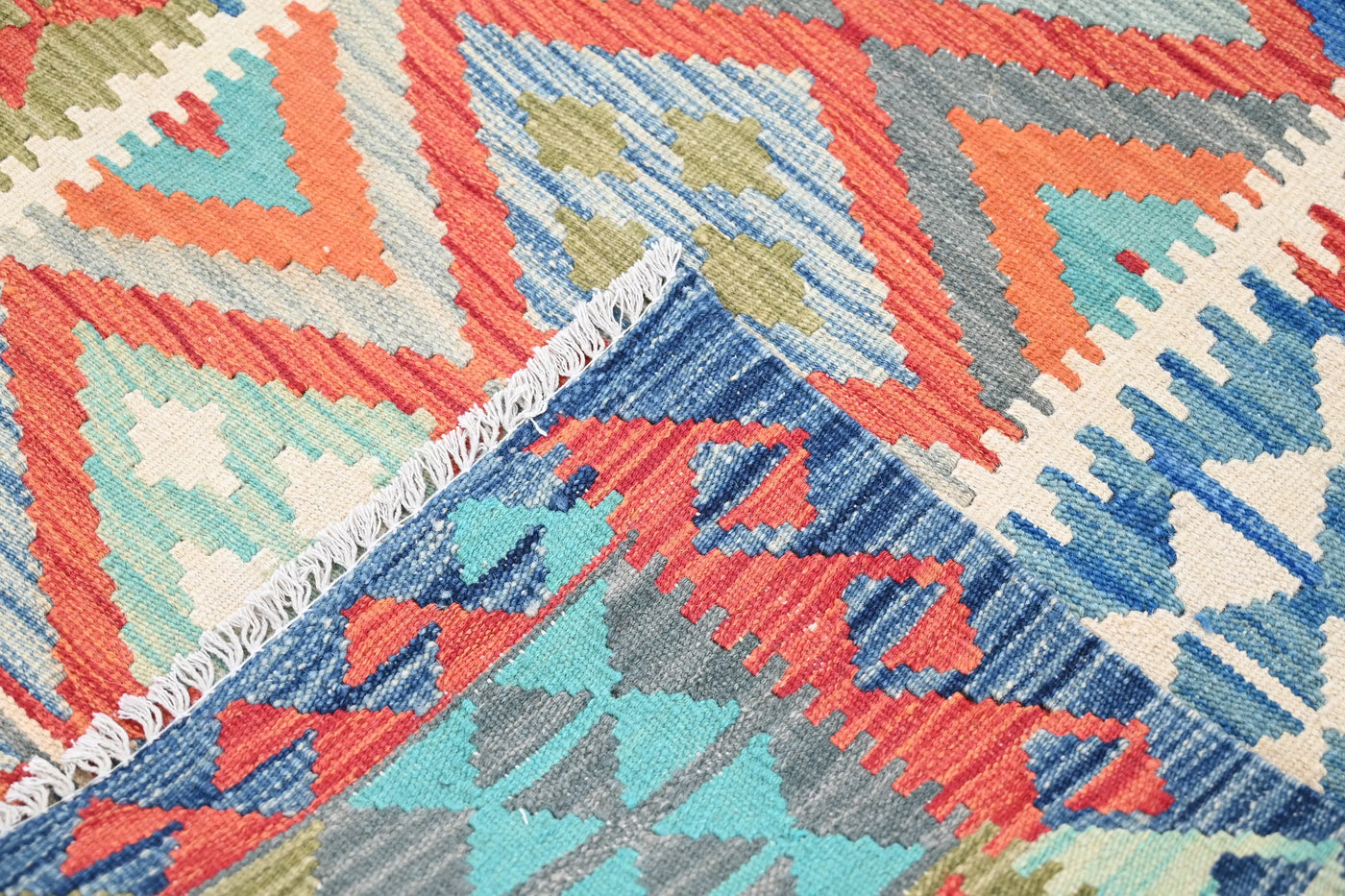 Maimana Kilim Afghan Rug – Azure Diamond
