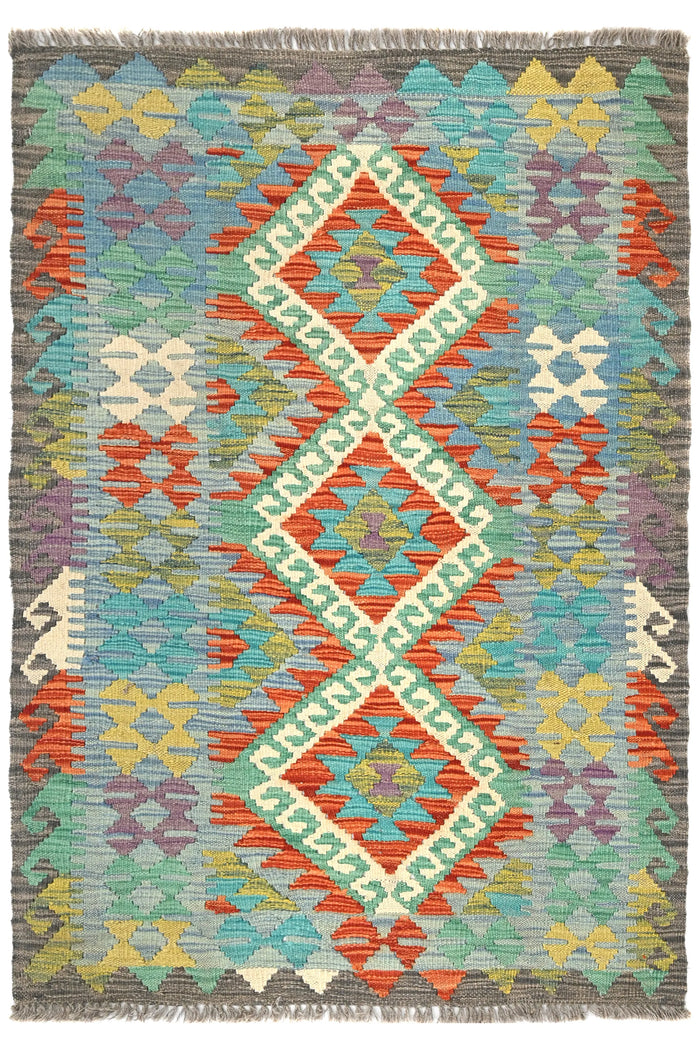 Maimana Kilim Afghan Rug – Turquoise Chevron