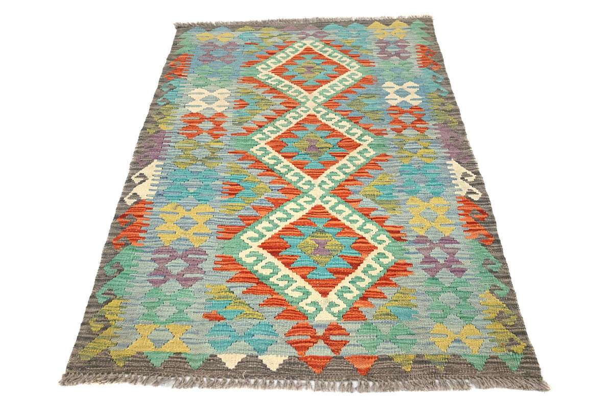 Maimana Kilim Afghan Rug – Turquoise Chevron