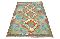 Maimana Kilim Afghan Rug – Turquoise Chevron