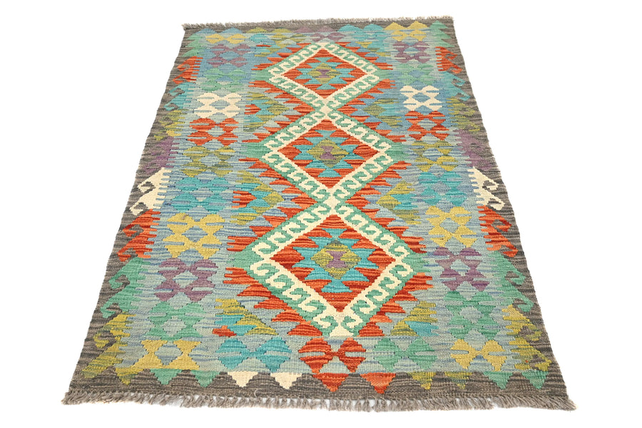 Maimana Kilim Afghan Rug – Turquoise Chevron