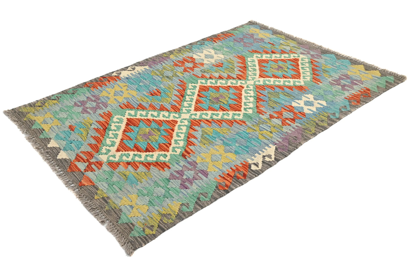 Maimana Kilim Afghan Rug – Turquoise Chevron