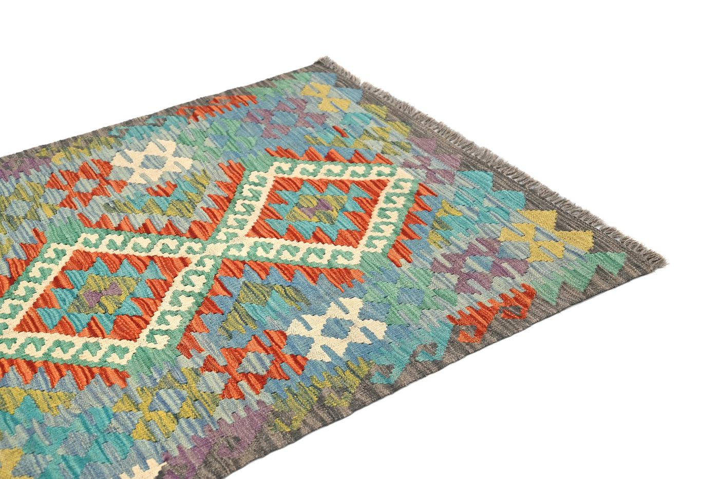 Maimana Kilim Afghan Rug – Turquoise Chevron
