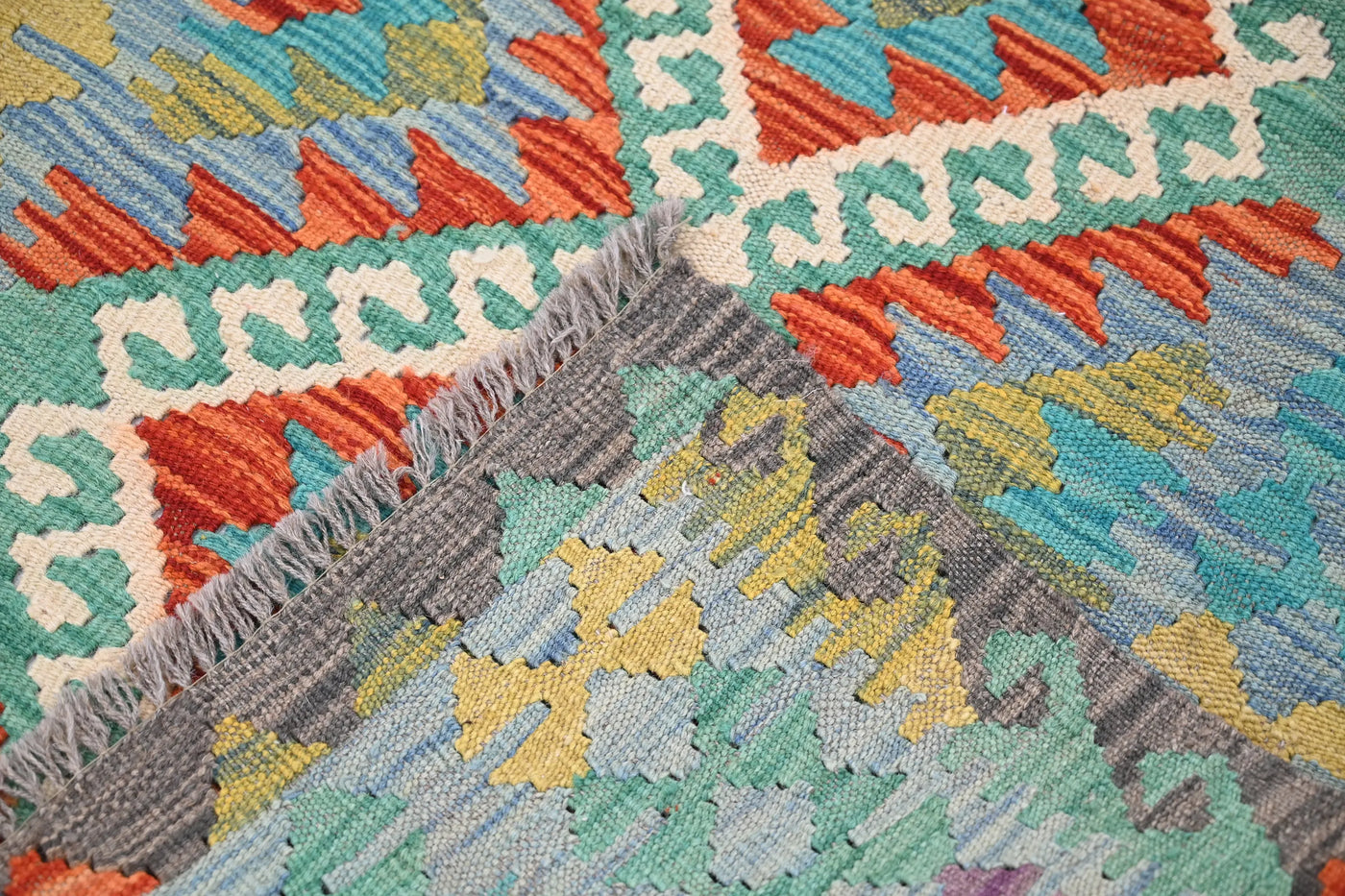 Maimana Kilim Afghan Rug – Turquoise Chevron