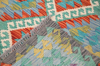 Maimana Kilim Afghan Rug – Turquoise Chevron