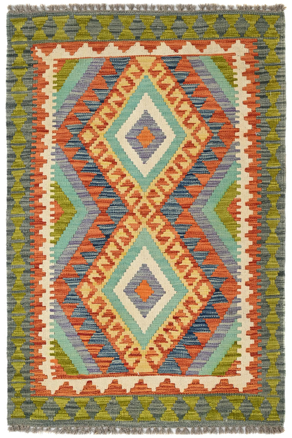 Maimana Kilim Afghan Rug – Sage Diamond