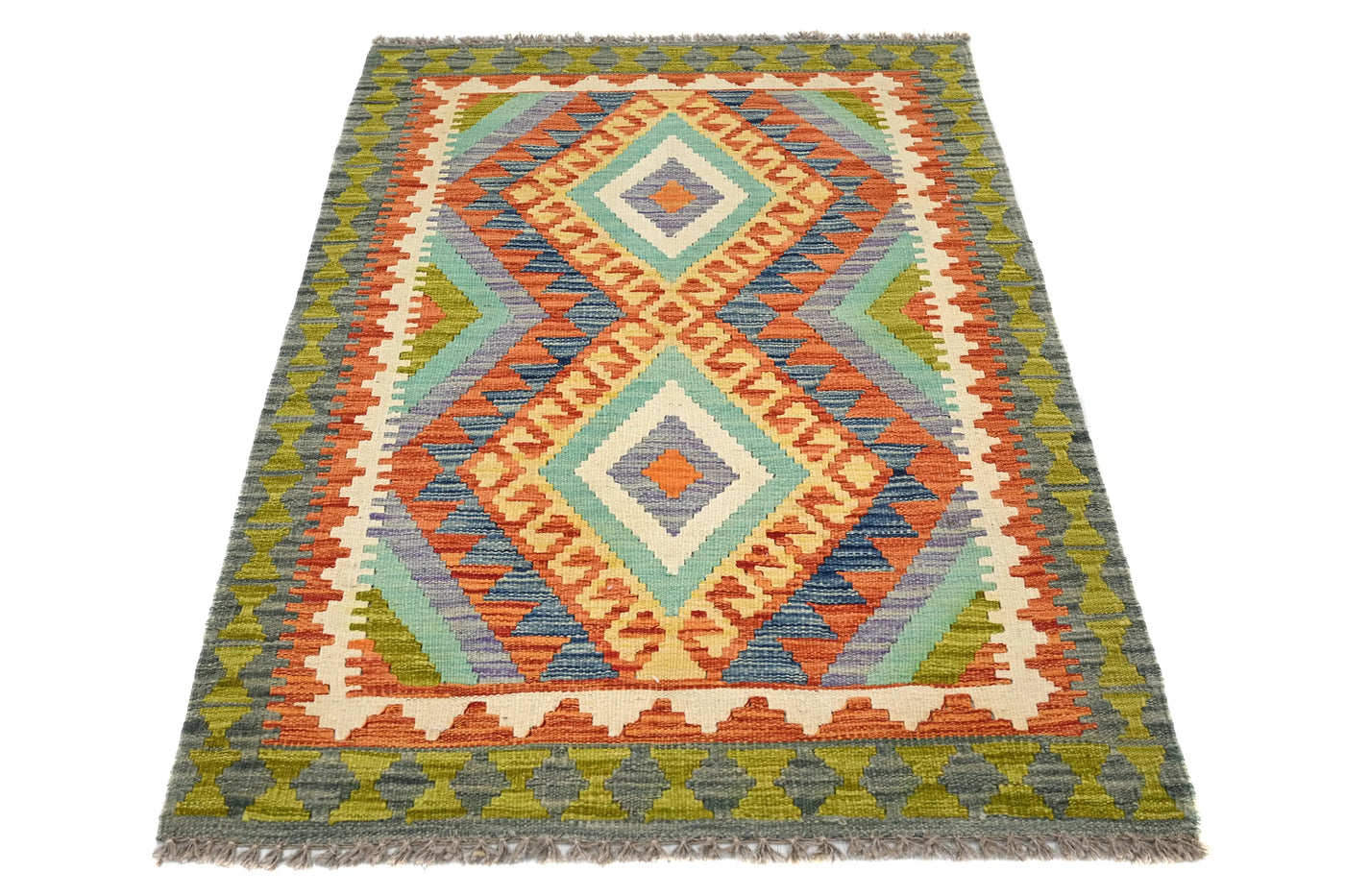 Maimana Kilim Afghan Rug – Sage Diamond