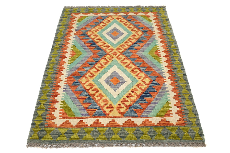 Maimana Kilim Afghan Rug – Sage Diamond