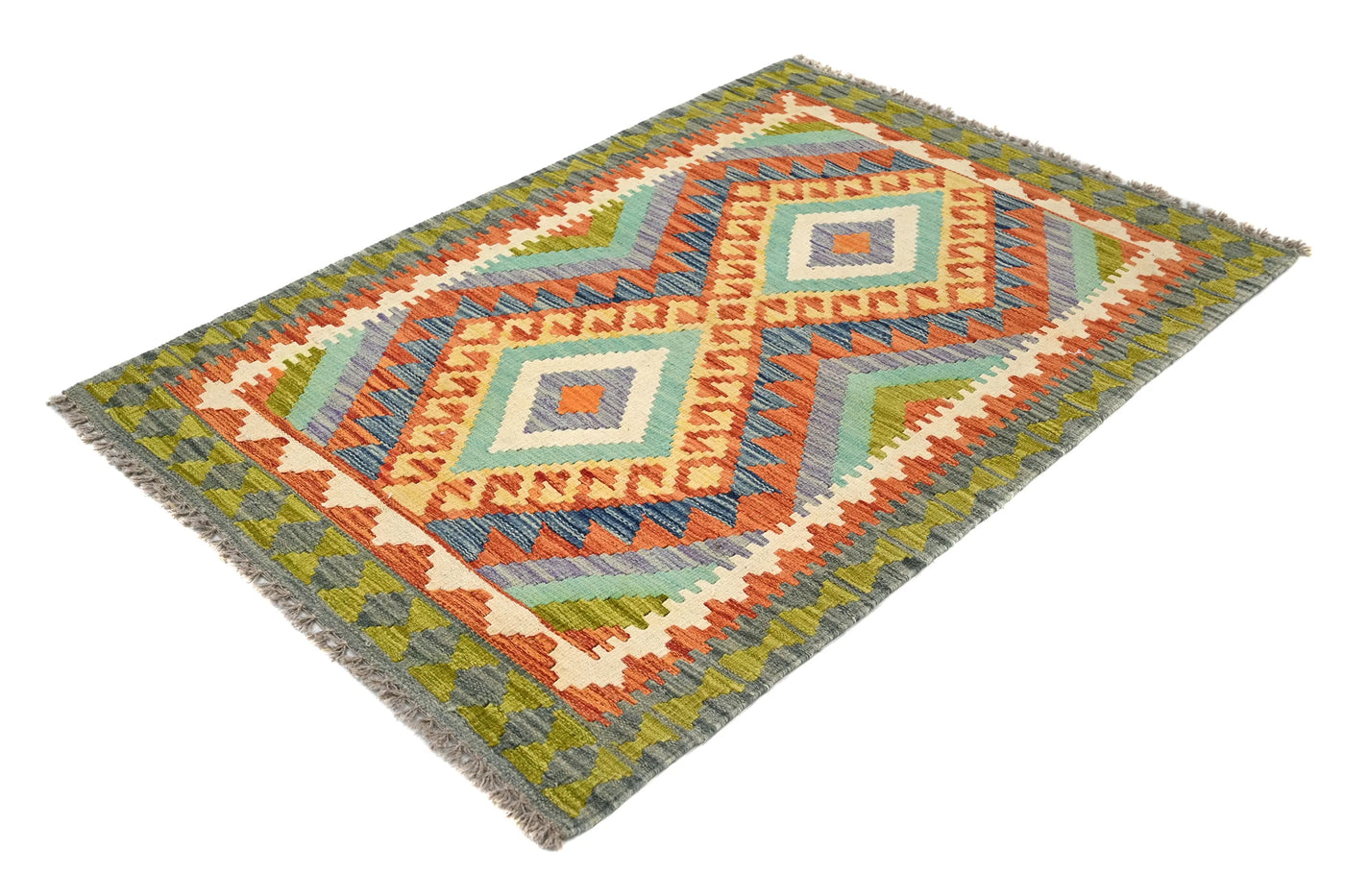 Maimana Kilim Afghan Rug – Sage Diamond