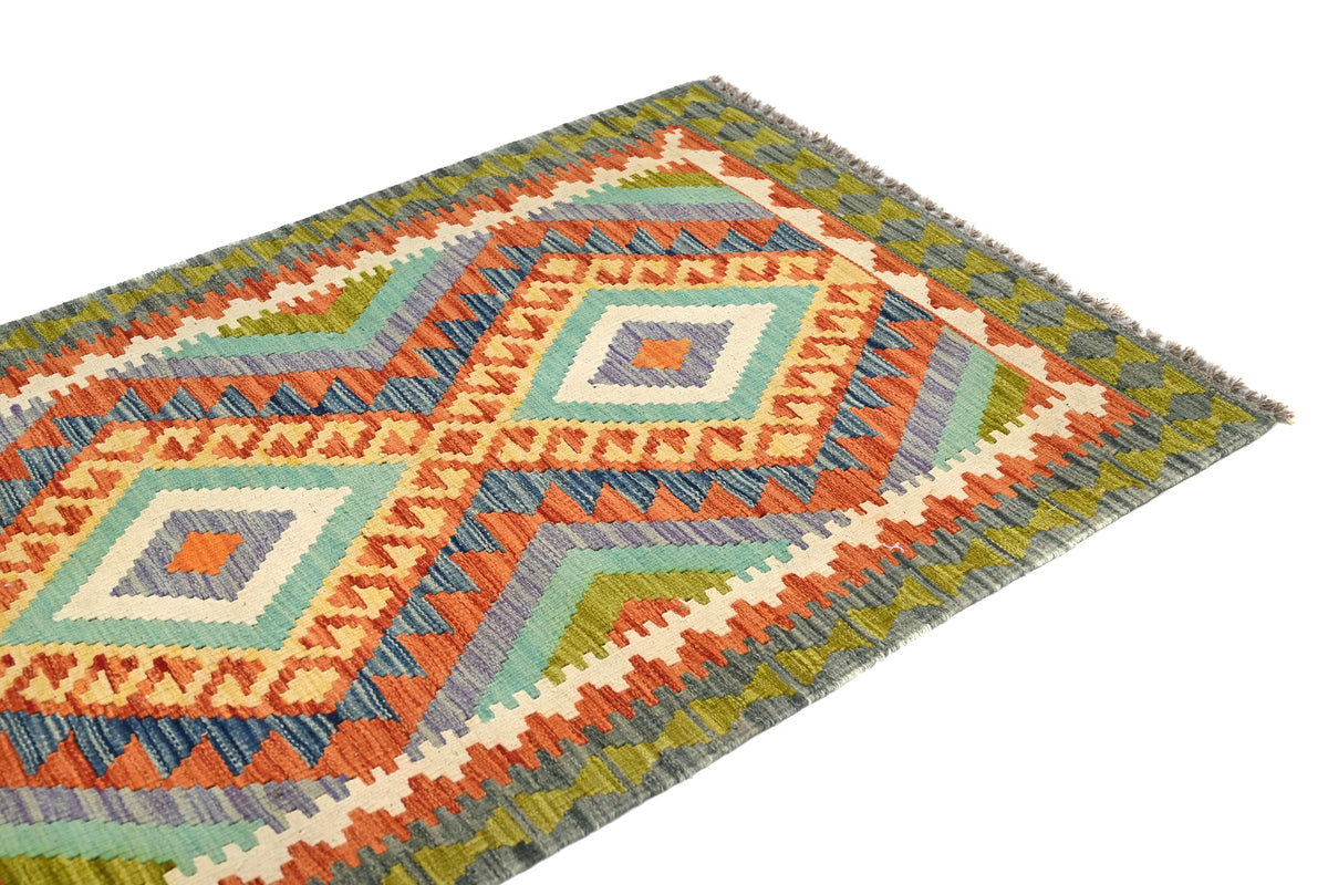 Maimana Kilim Afghan Rug – Sage Diamond