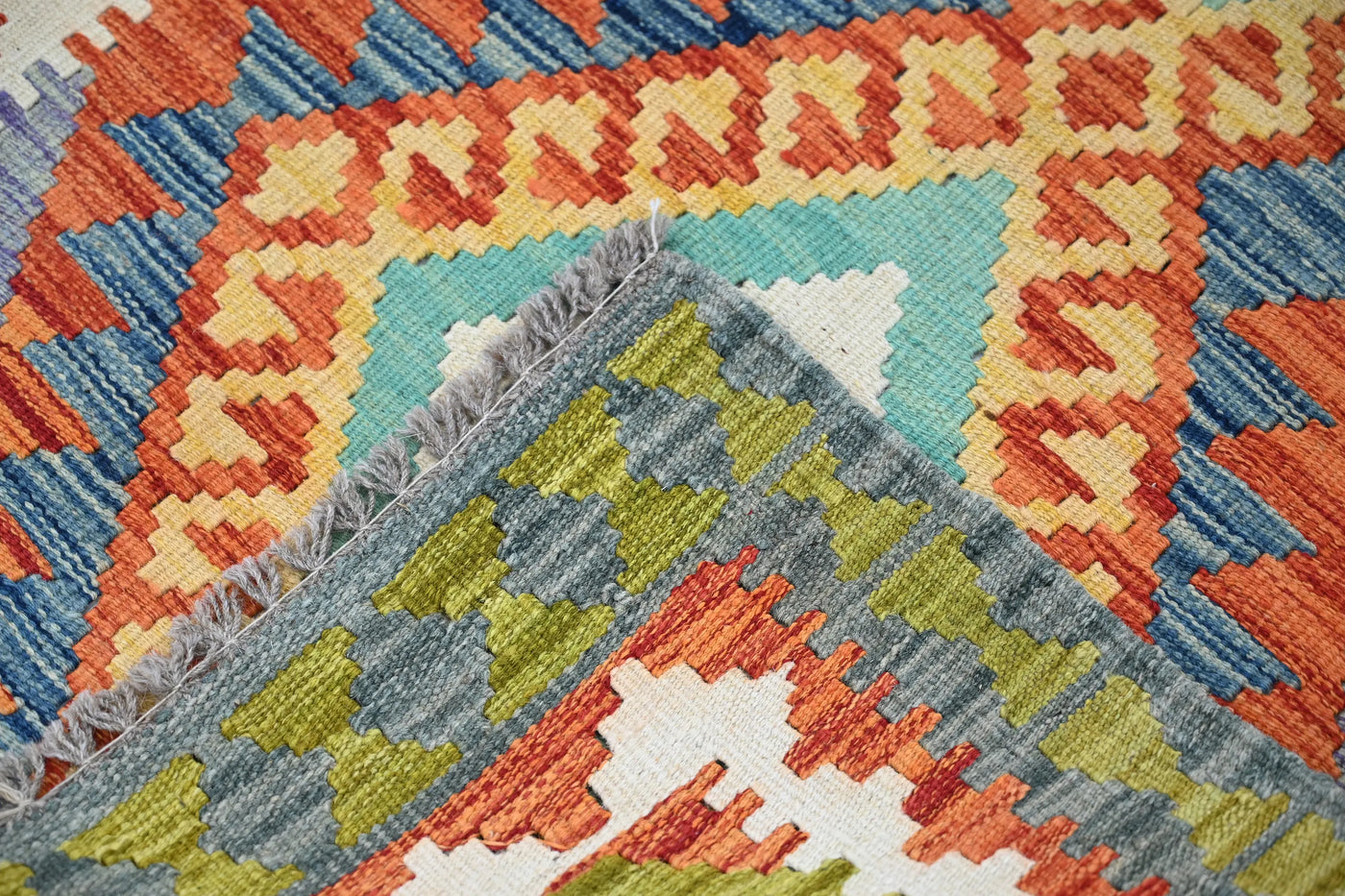 Maimana Kilim Afghan Rug – Sage Diamond