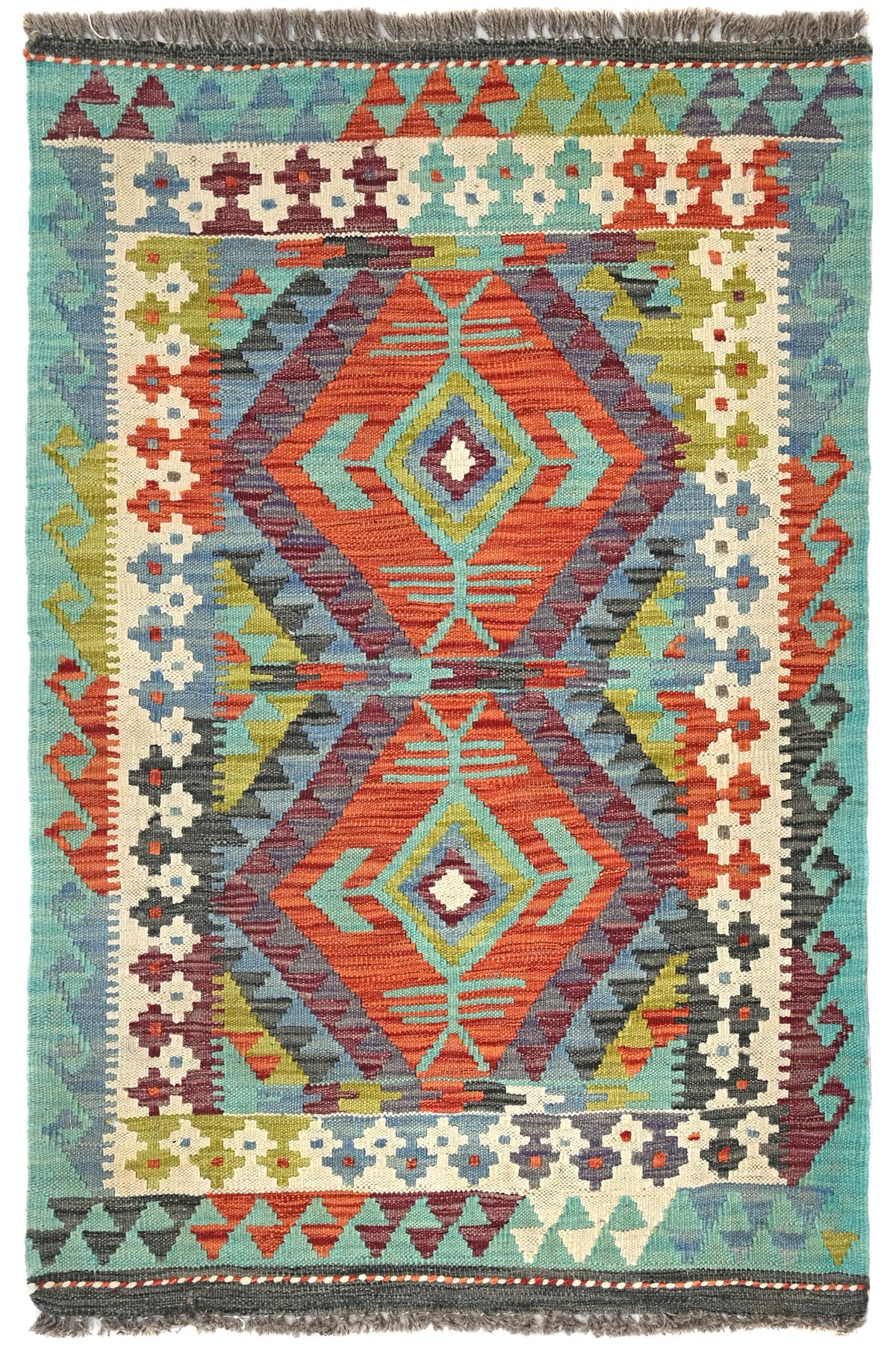 Maimana Kilim Afghan Rug – Turquoise Medallion