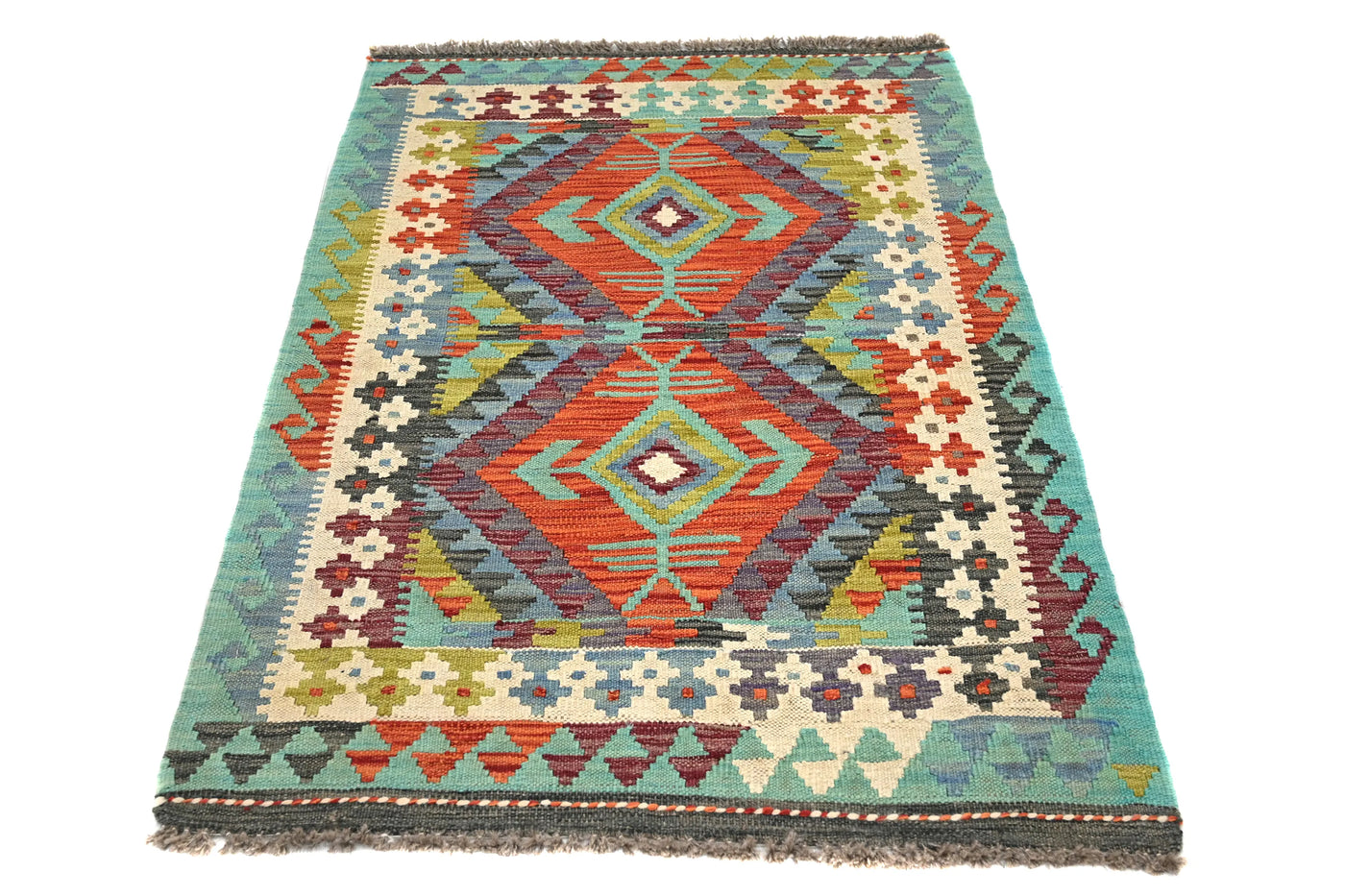 Maimana Kilim Afghan Rug – Turquoise Medallion