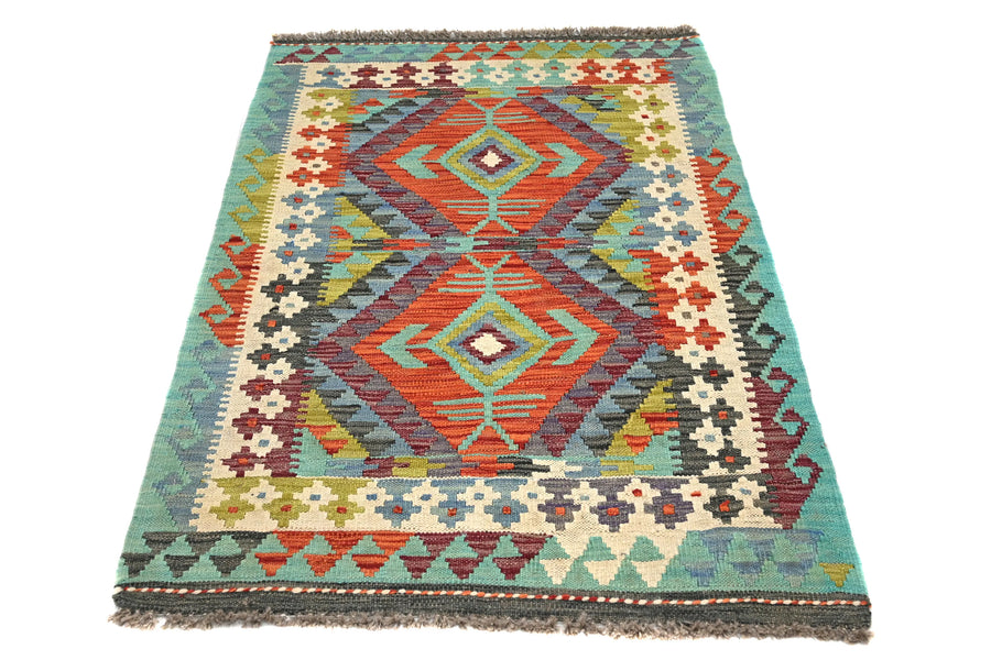 Maimana Kilim Afghan Rug – Turquoise Medallion