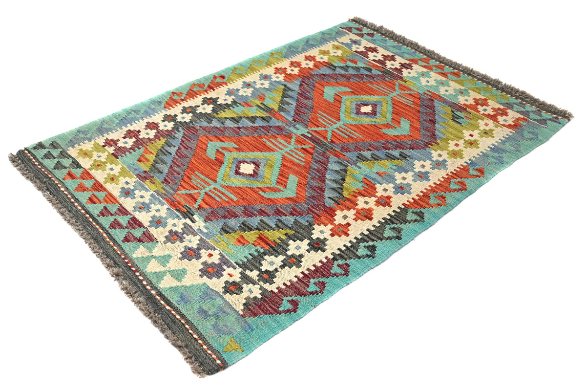 Maimana Kilim Afghan Rug – Turquoise Medallion