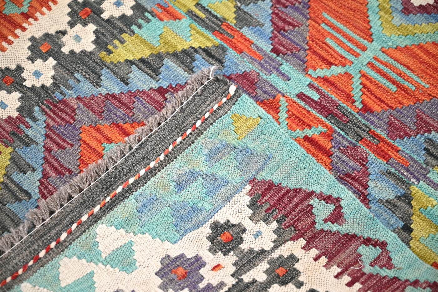 Maimana Kilim Afghan Rug – Turquoise Medallion