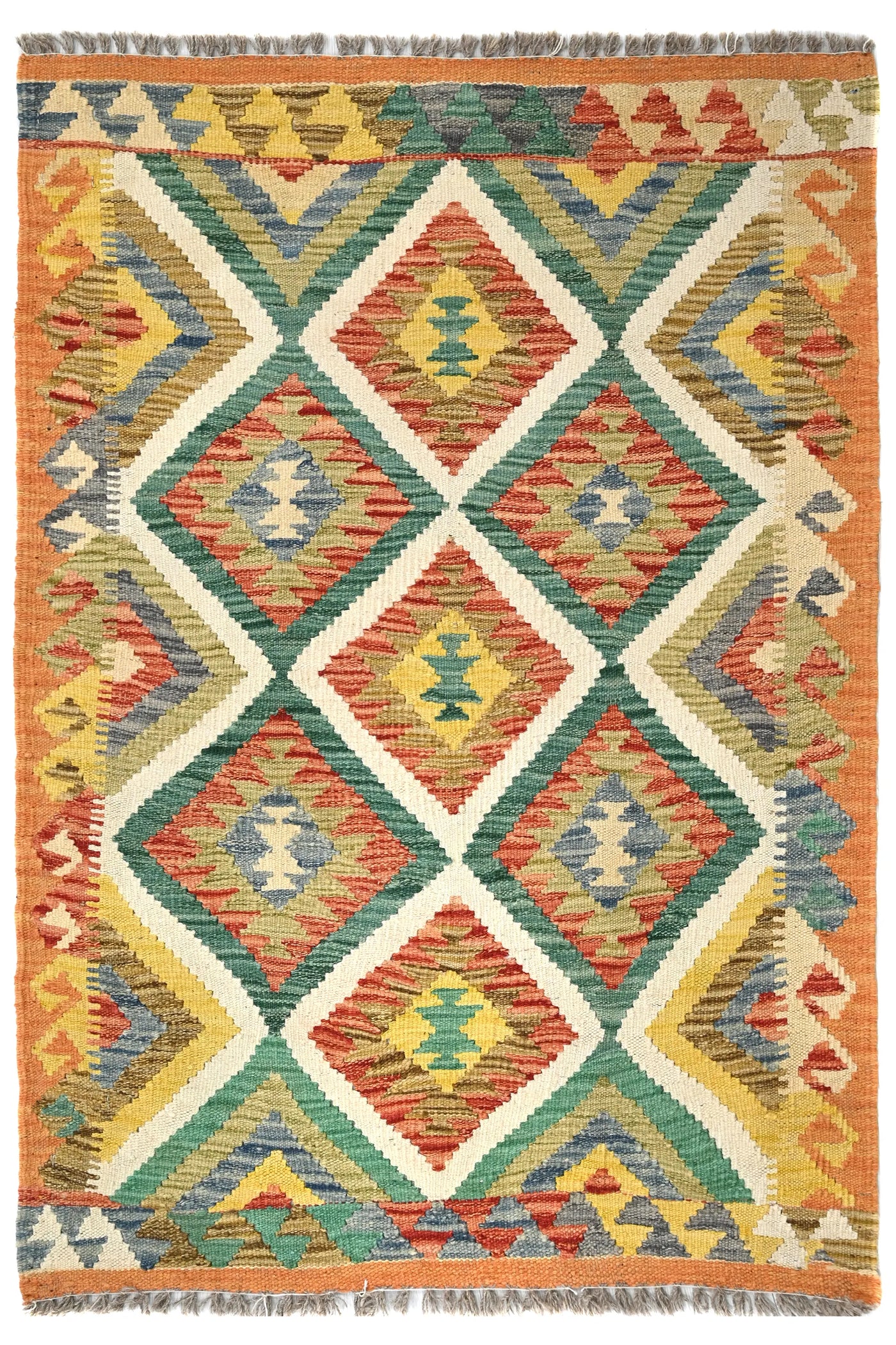 Maimana Kilim Afghan Rug – Ochre Diamond