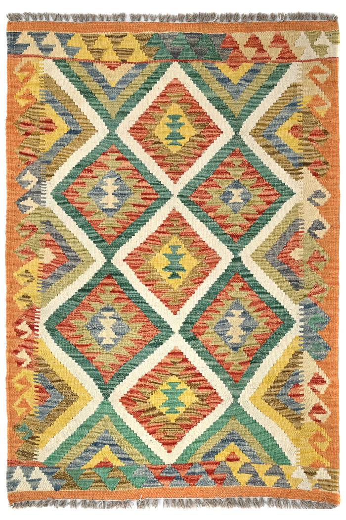 Maimana Kilim Afghan Rug – Ochre Diamond