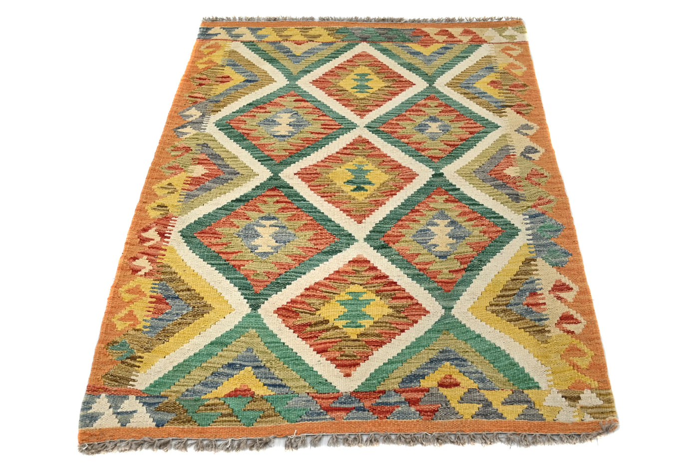 Maimana Kilim Afghan Rug – Ochre Diamond