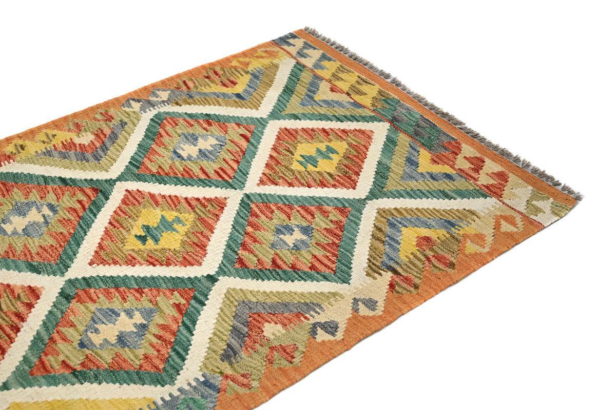 Maimana Kilim Afghan Rug – Ochre Diamond