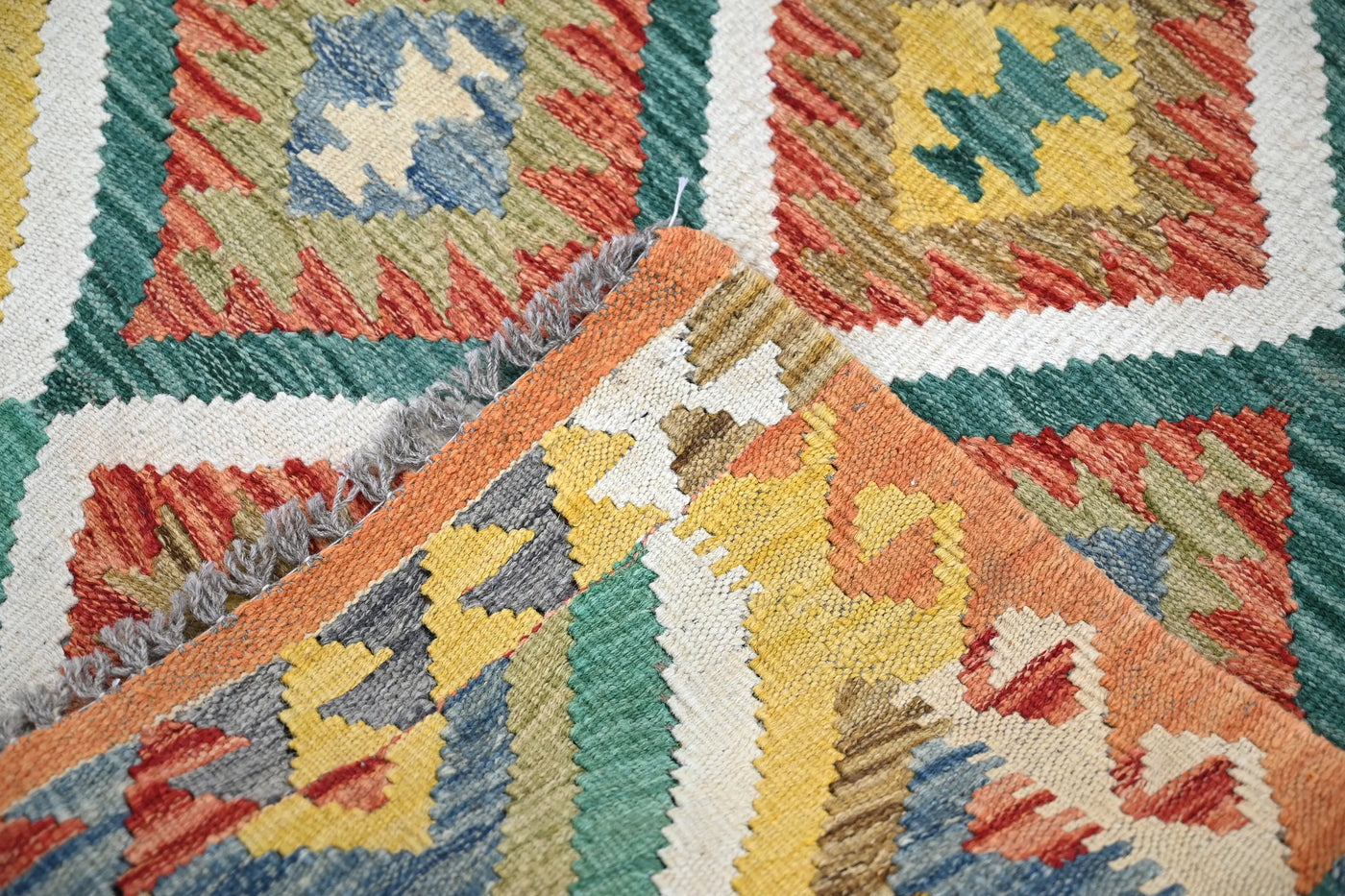 Maimana Kilim Afghan Rug – Ochre Diamond