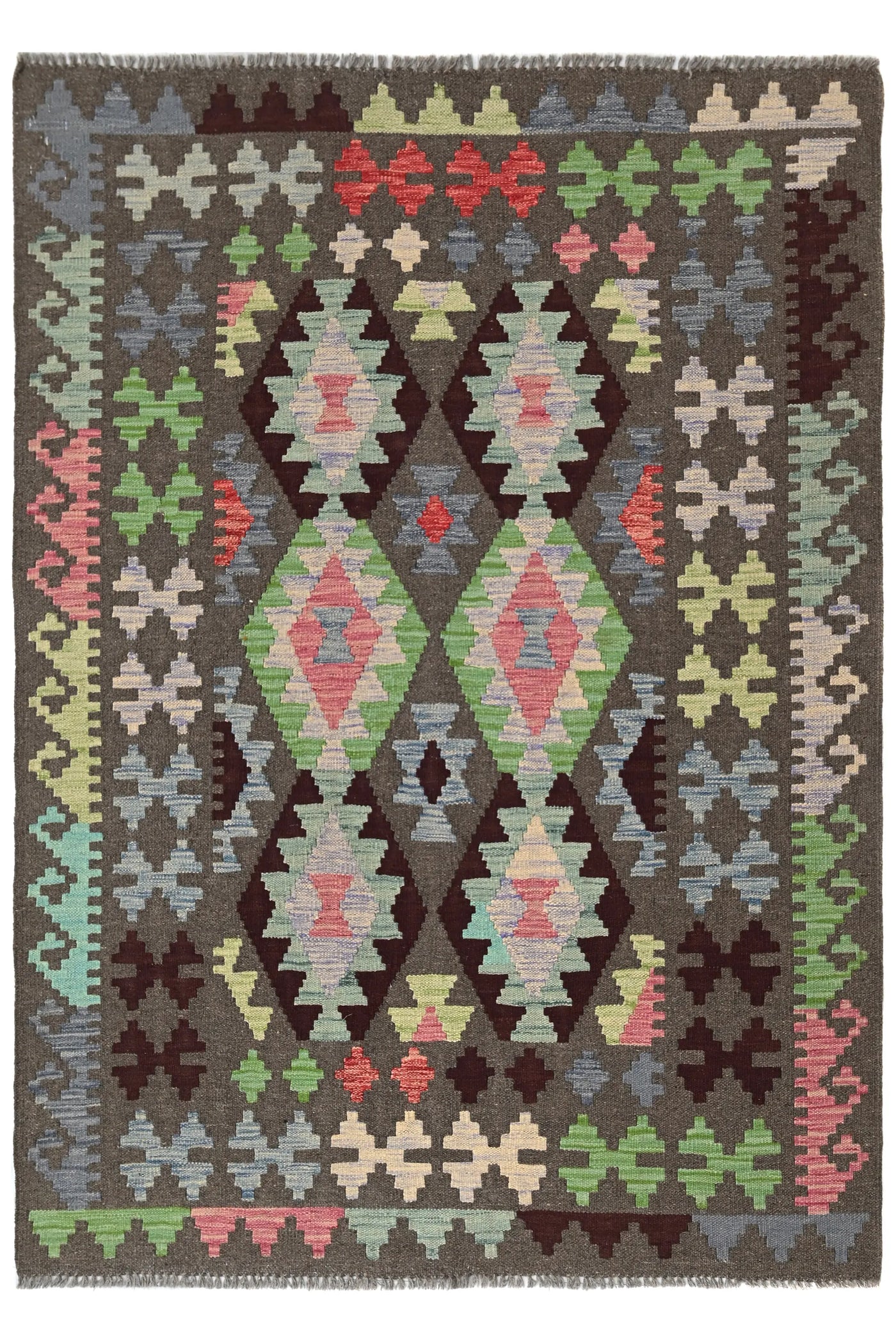 Maimana Kilim Afghan Rug – Charcoal Horizon