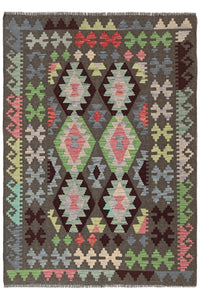 Maimana Kilim Afghan Rug – Charcoal Horizon