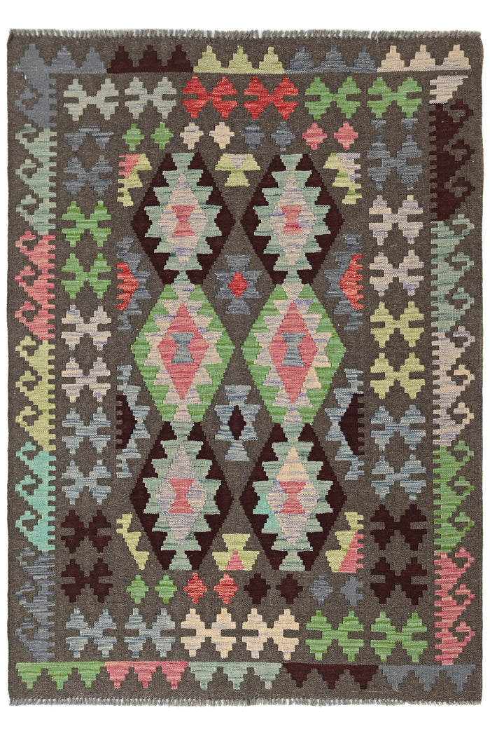 Maimana Kilim Afghan Rug – Charcoal Horizon