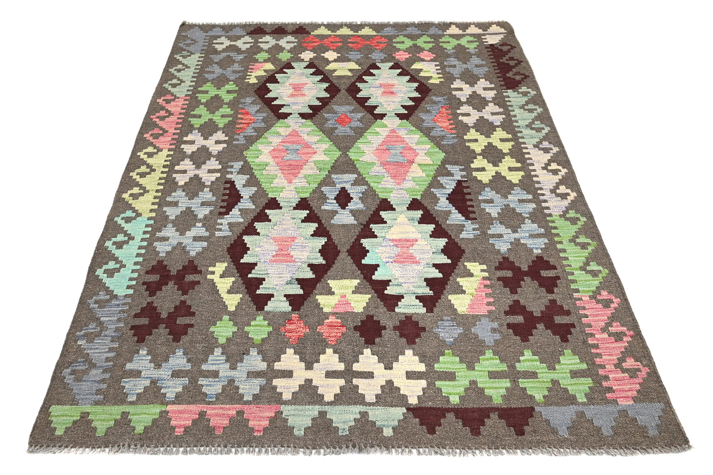 Maimana Kilim Afghan Rug – Charcoal Horizon