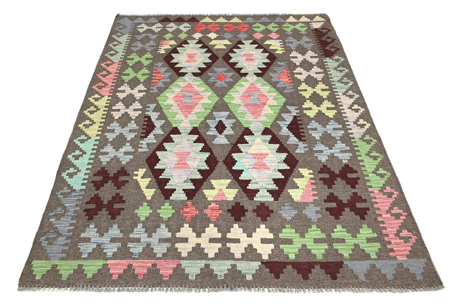 Maimana Kilim Afghan Rug – Charcoal Horizon