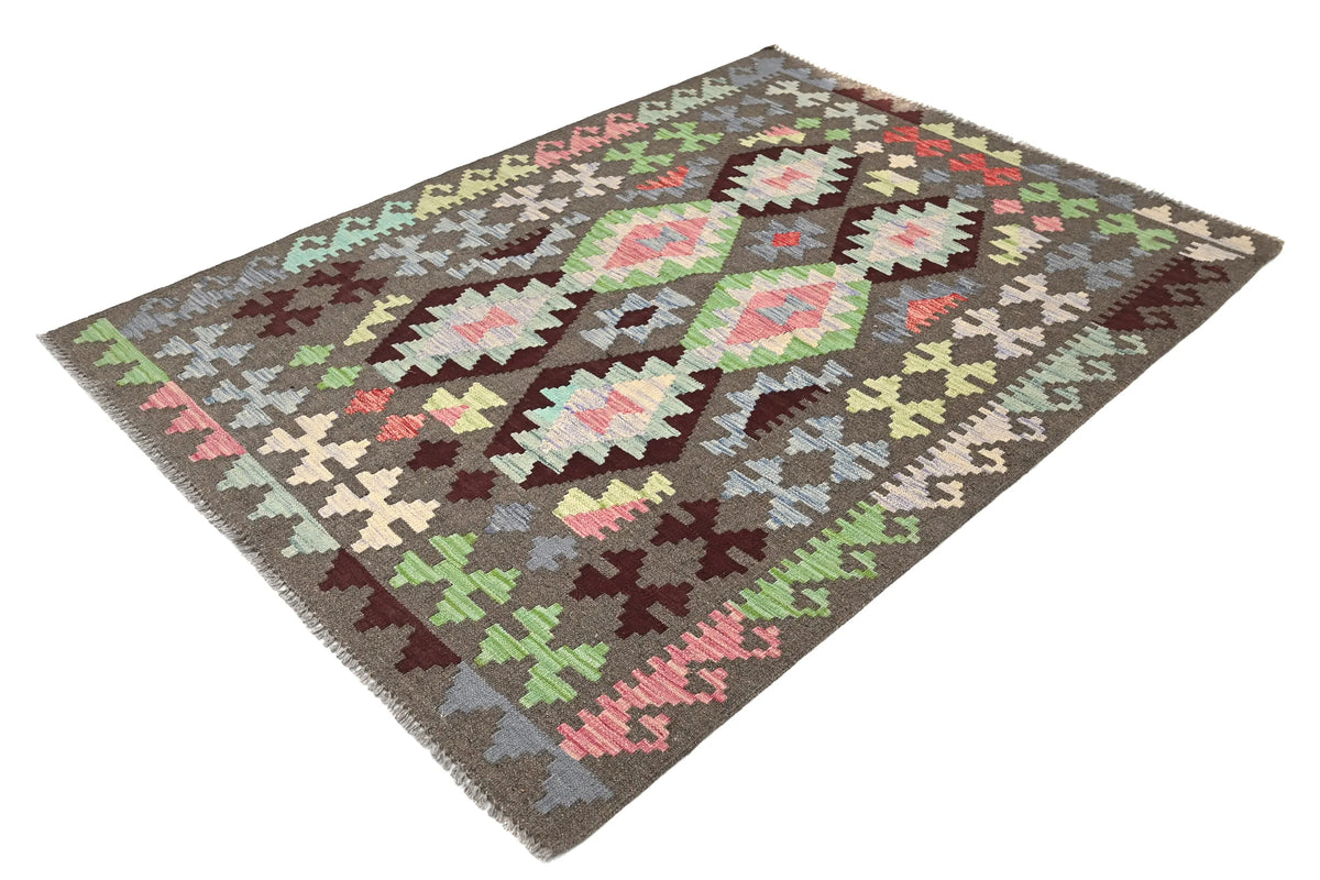 Maimana Kilim Afghan Rug – Charcoal Horizon