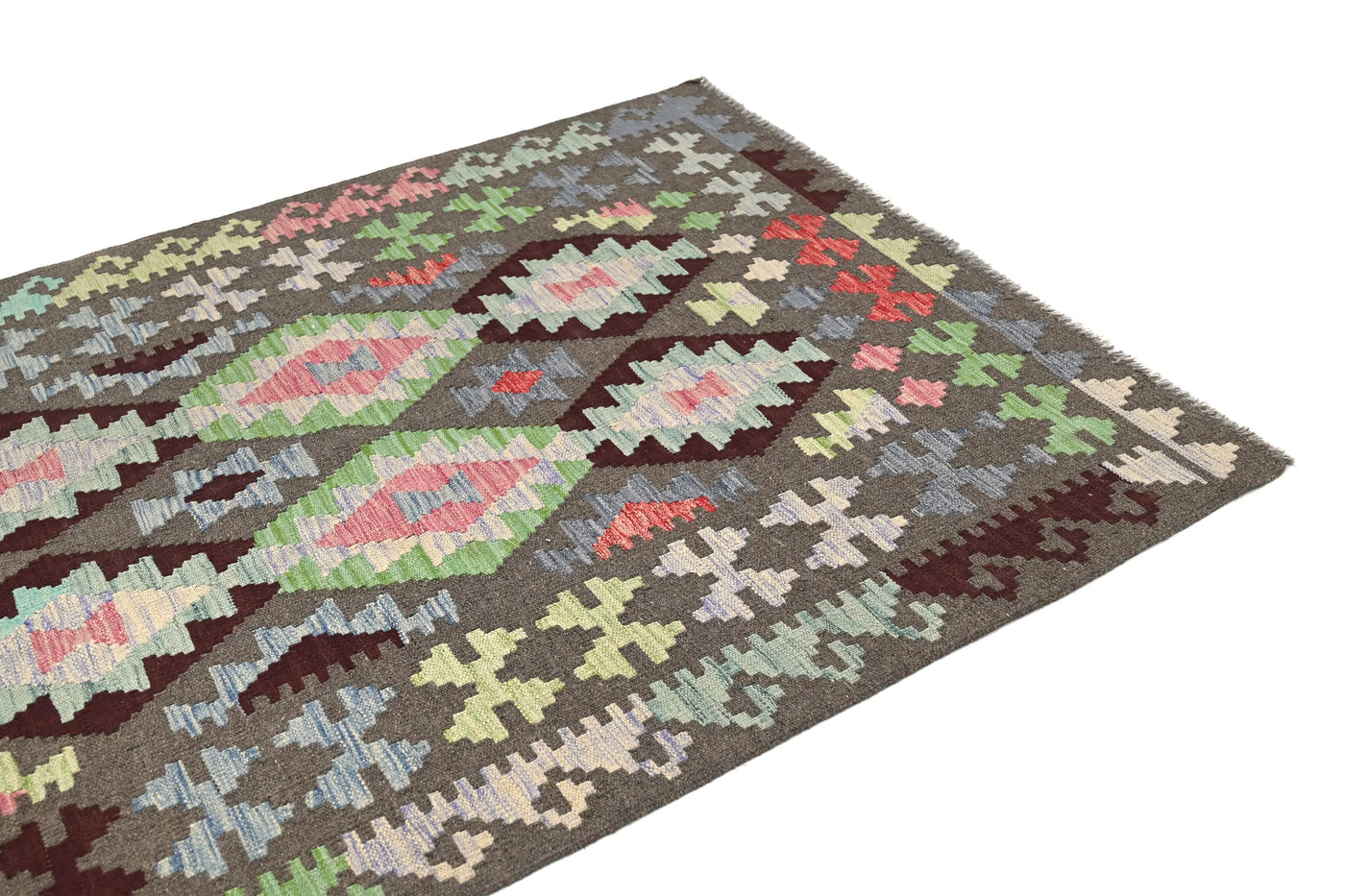 Maimana Kilim Afghan Rug – Charcoal Horizon