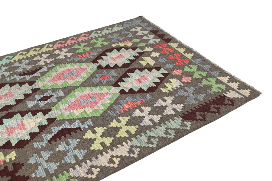 Maimana Kilim Afghan Rug – Charcoal Horizon