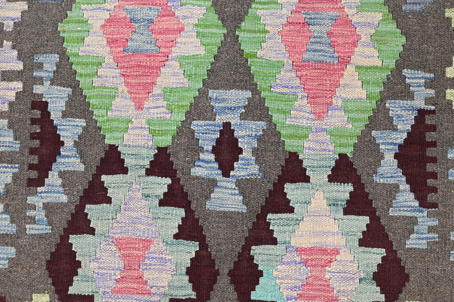 Maimana Kilim Afghan Rug – Charcoal Horizon