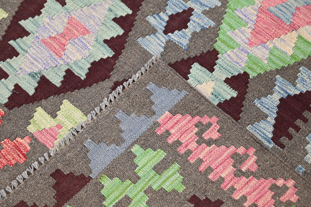 Maimana Kilim Afghan Rug – Charcoal Horizon