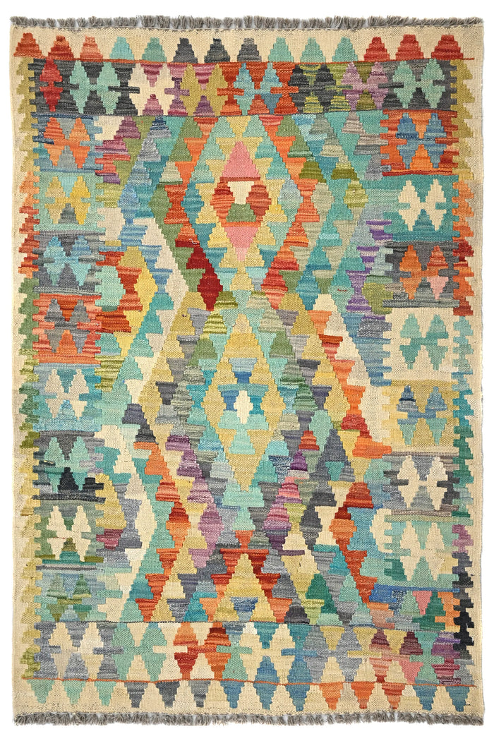 Maimana Kilim Afghan Rug – Azure Hourglass