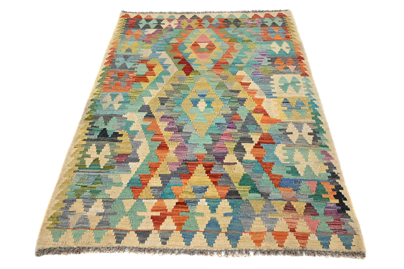 Maimana Kilim Afghan Rug – Azure Hourglass