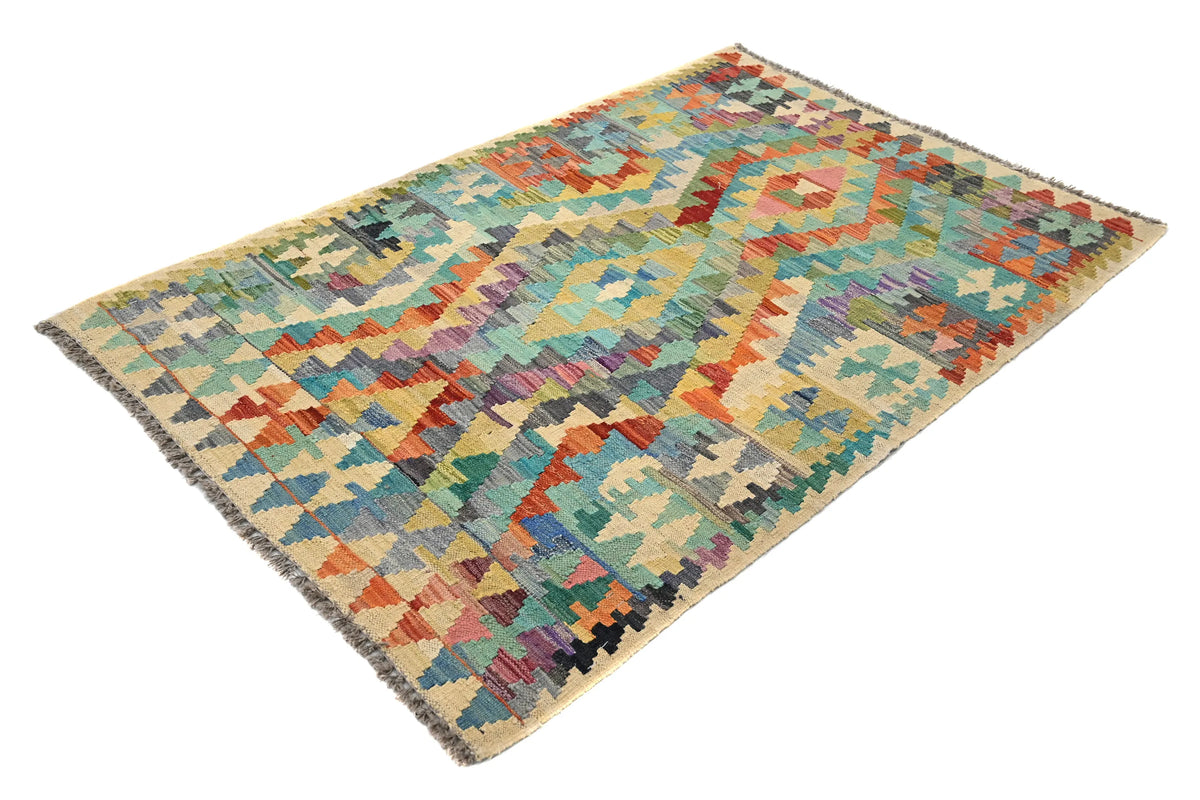Maimana Kilim Afghan Rug – Azure Hourglass