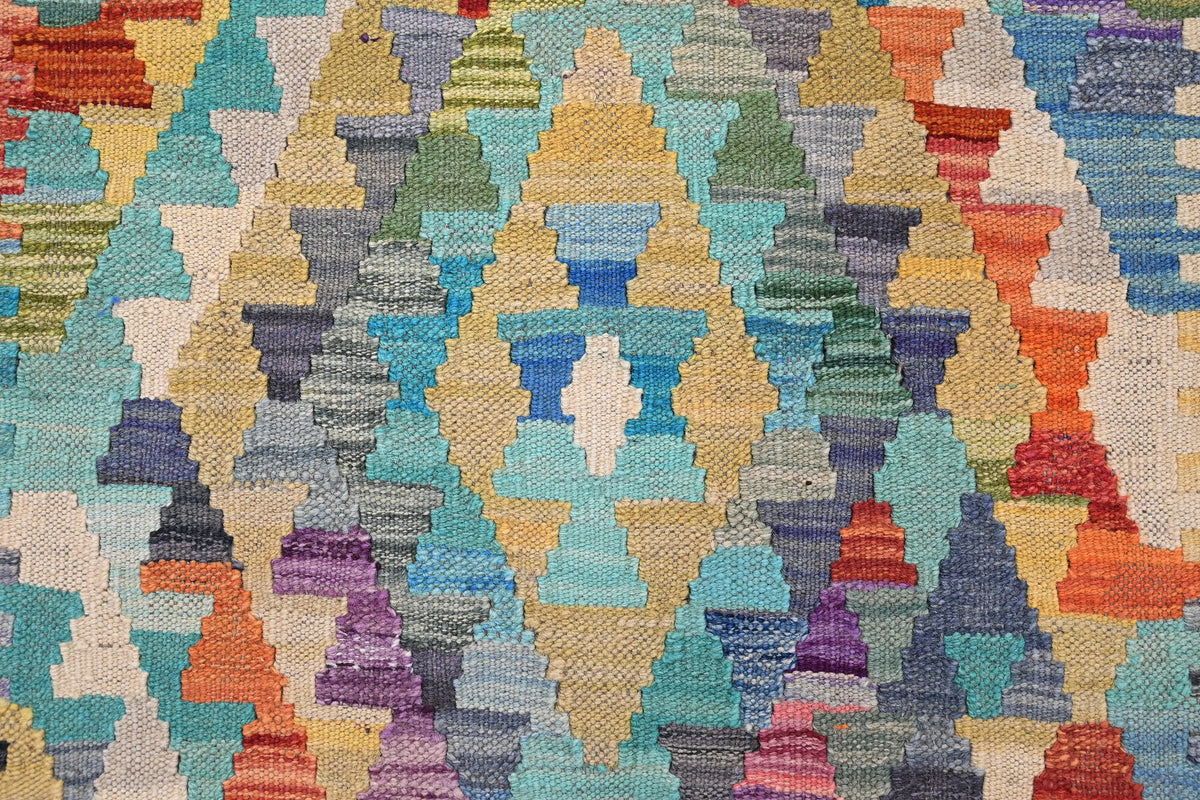 Maimana Kilim Afghan Rug – Azure Hourglass