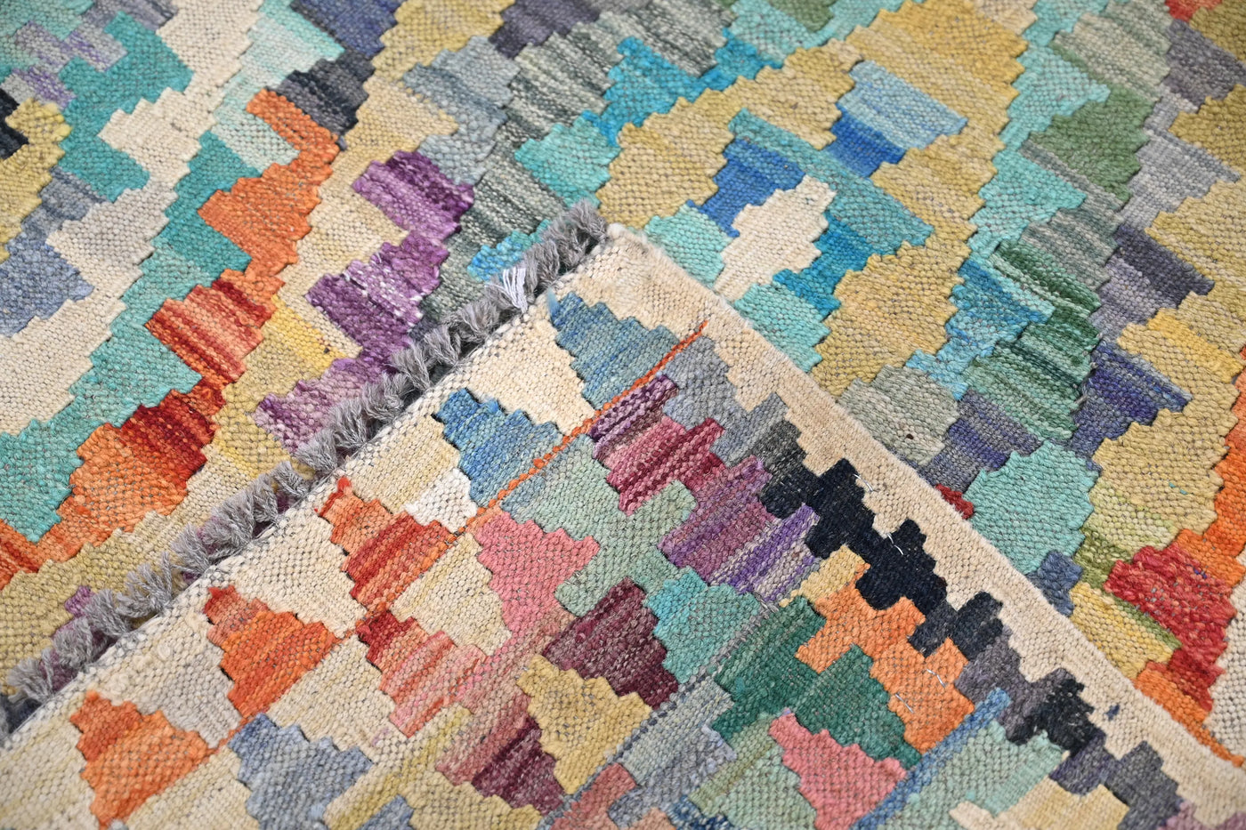 Maimana Kilim Afghan Rug – Azure Hourglass