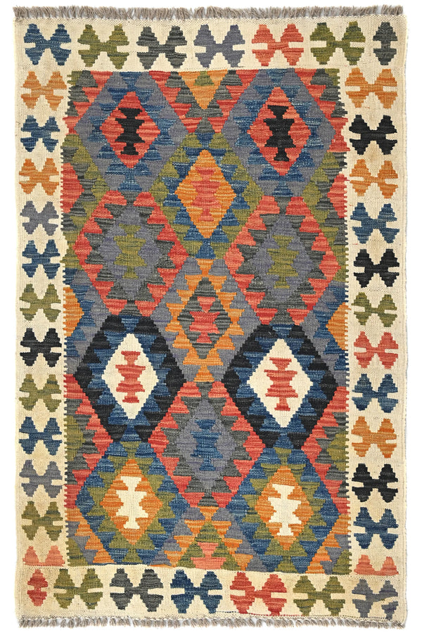 Maimana Kilim Afghan Rug – Slate Compass