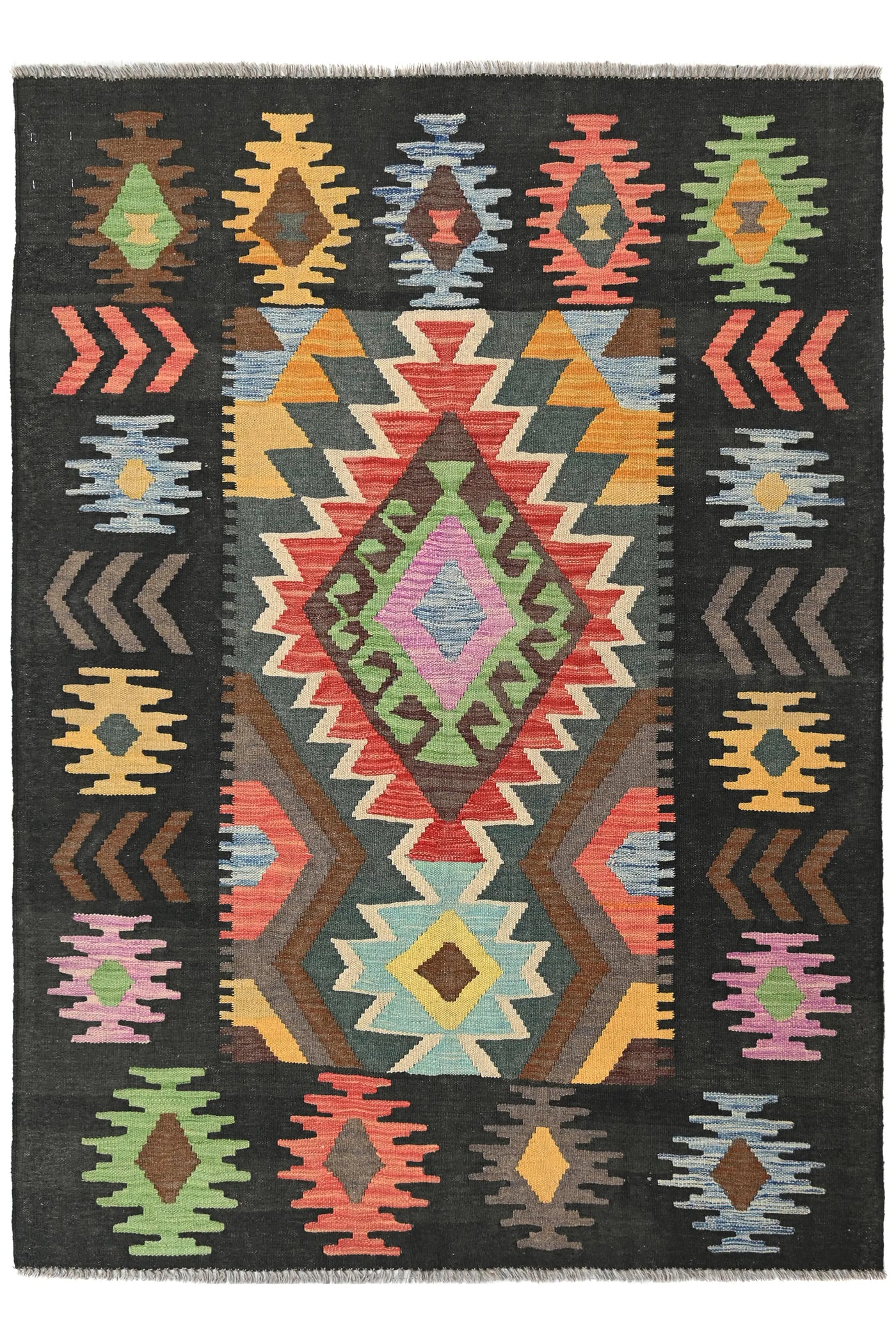 Maimana Kilim Afghan Rug – Charcoal Crest