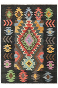 Maimana Kilim Afghan Rug – Charcoal Crest