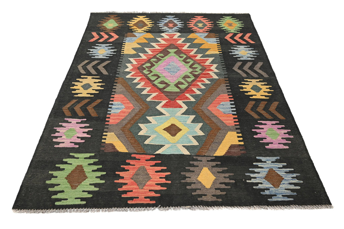 Maimana Kilim Afghan Rug – Charcoal Crest