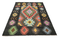 Maimana Kilim Afghan Rug – Charcoal Crest