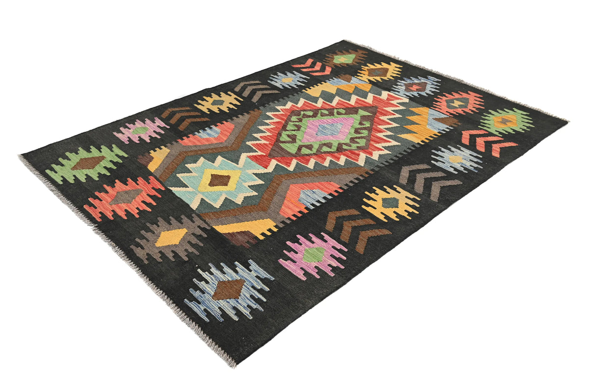Maimana Kilim Afghan Rug – Charcoal Crest